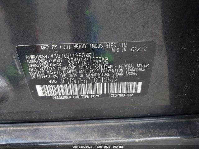 Photo 8 VIN: JF1GV7E67CG019572 - SUBARU IMPREZA SEDAN WRX 