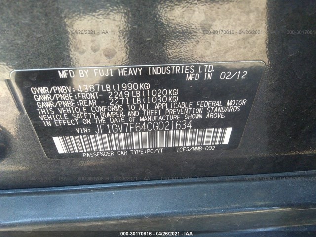 Photo 8 VIN: JF1GV7F64CG021634 - SUBARU IMPREZA SEDAN WRX 