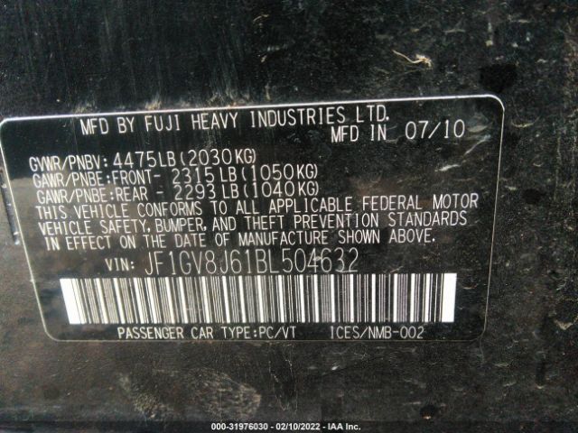 Photo 8 VIN: JF1GV8J61BL504632 - SUBARU IMPREZA SEDAN WRX 