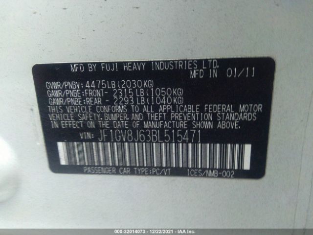 Photo 8 VIN: JF1GV8J63BL515471 - SUBARU IMPREZA SEDAN WRX 