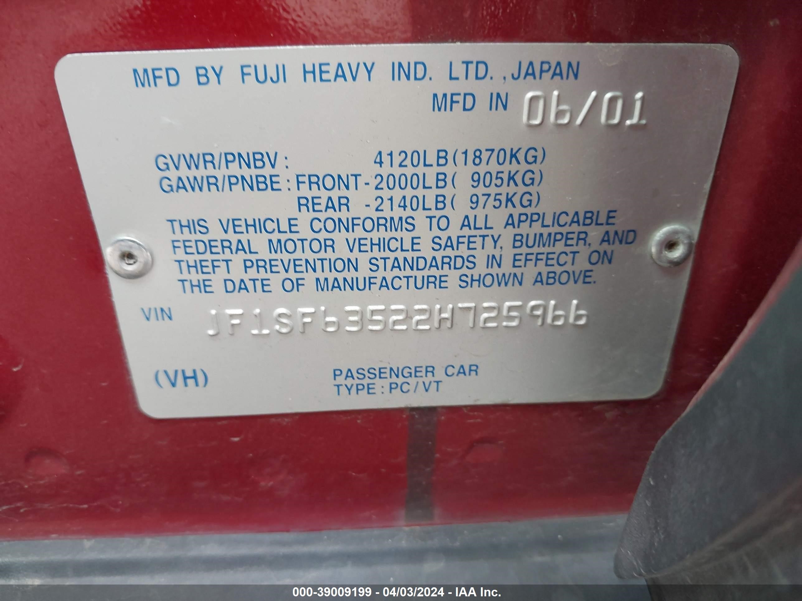 Photo 8 VIN: JF1SF63522H725966 - SUBARU FORESTER 