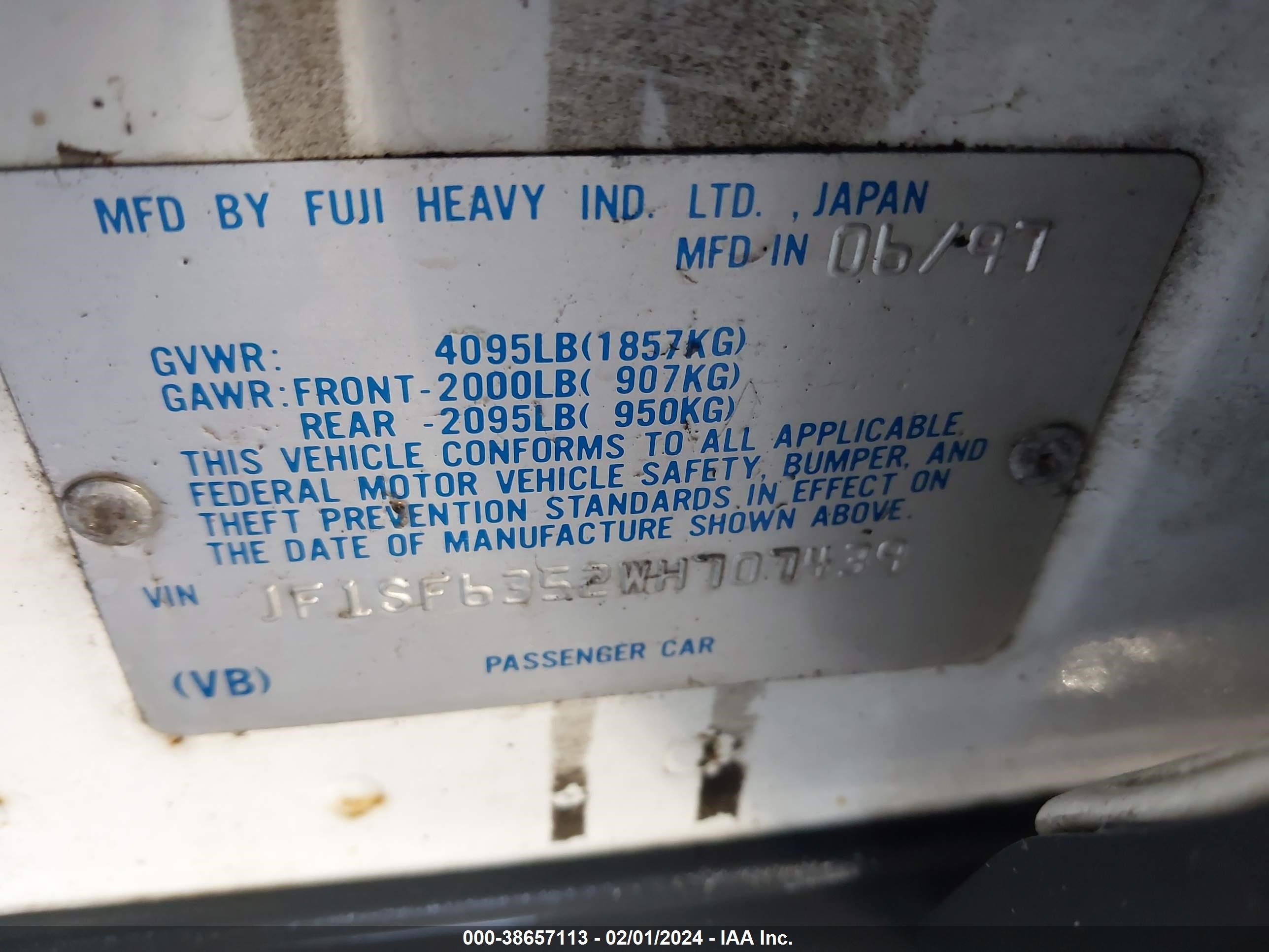 Photo 8 VIN: JF1SF6352WH707439 - SUBARU FORESTER 