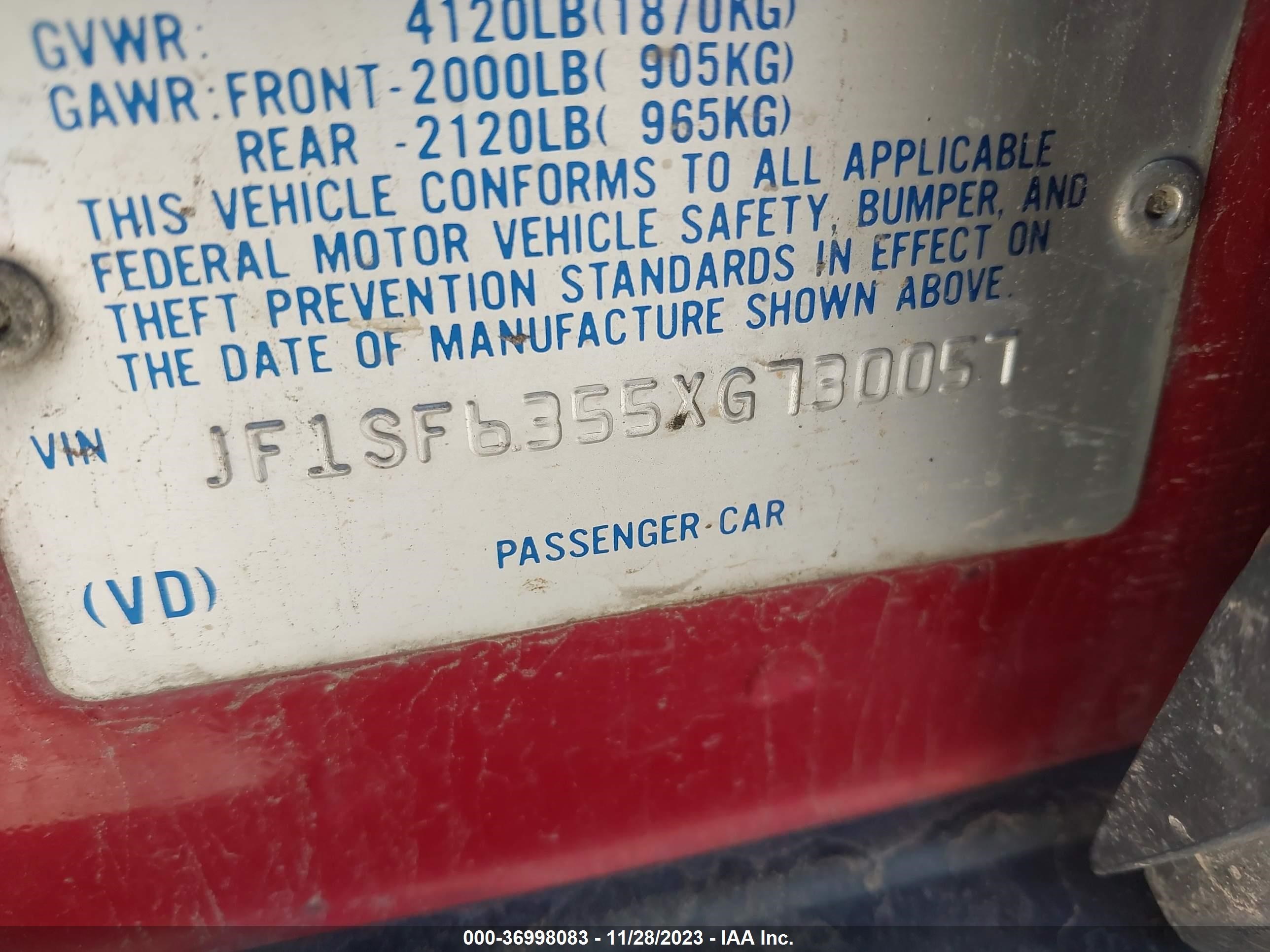 Photo 8 VIN: JF1SF6355XG730057 - SUBARU FORESTER 