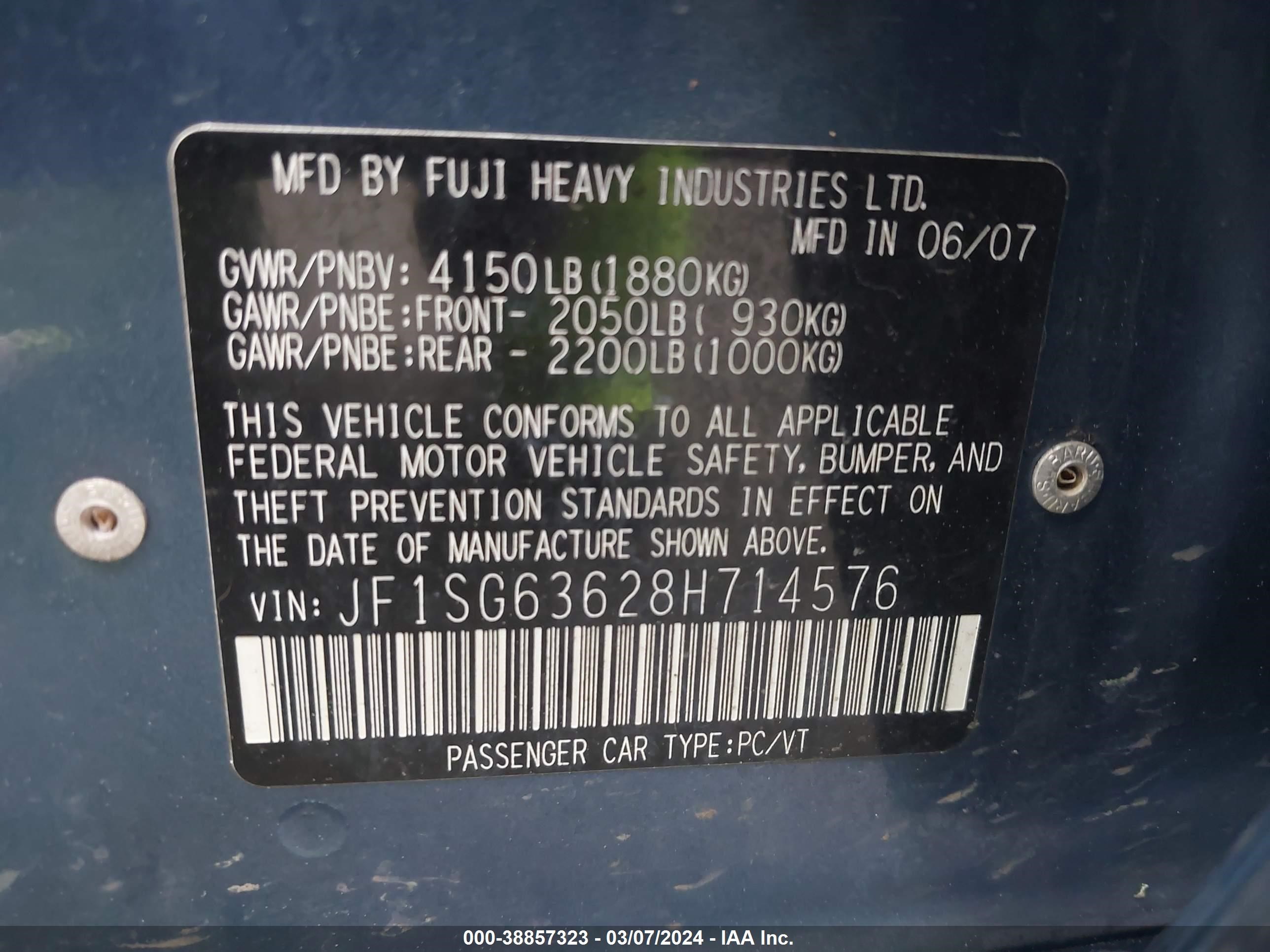 Photo 8 VIN: JF1SG63628H714576 - SUBARU FORESTER 