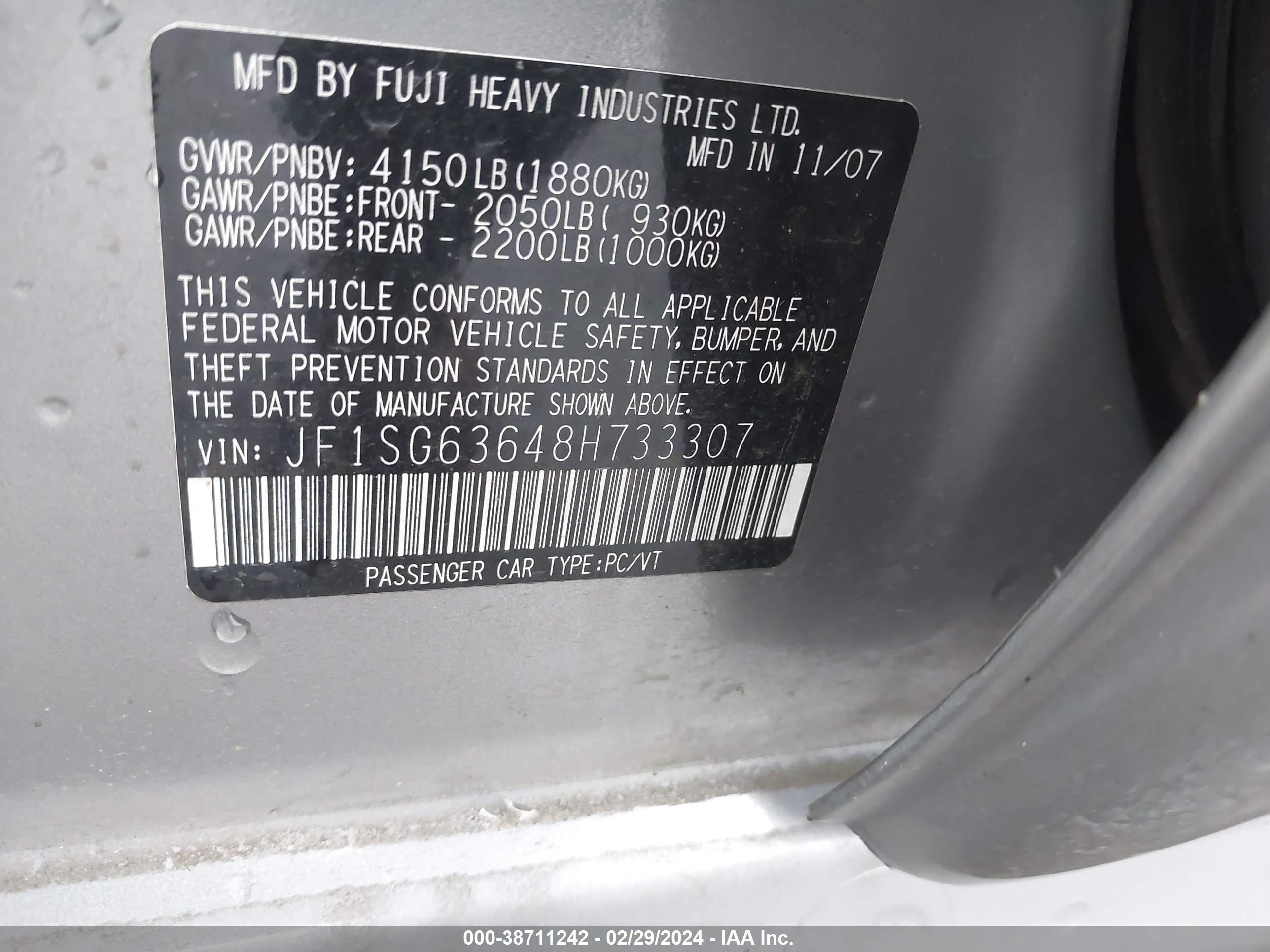 Photo 8 VIN: JF1SG63648H733307 - SUBARU FORESTER 