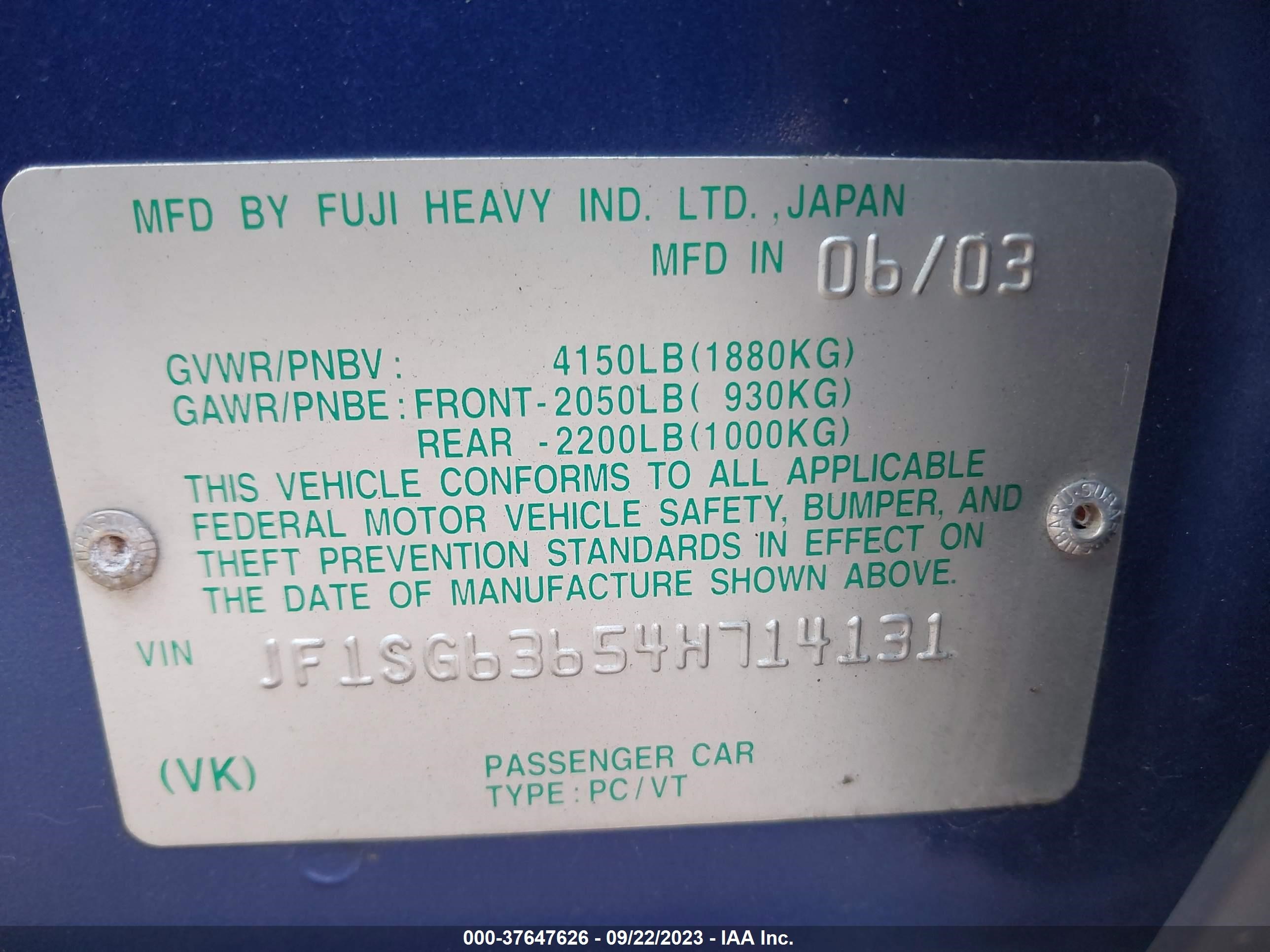 Photo 8 VIN: JF1SG63654H714131 - SUBARU FORESTER 