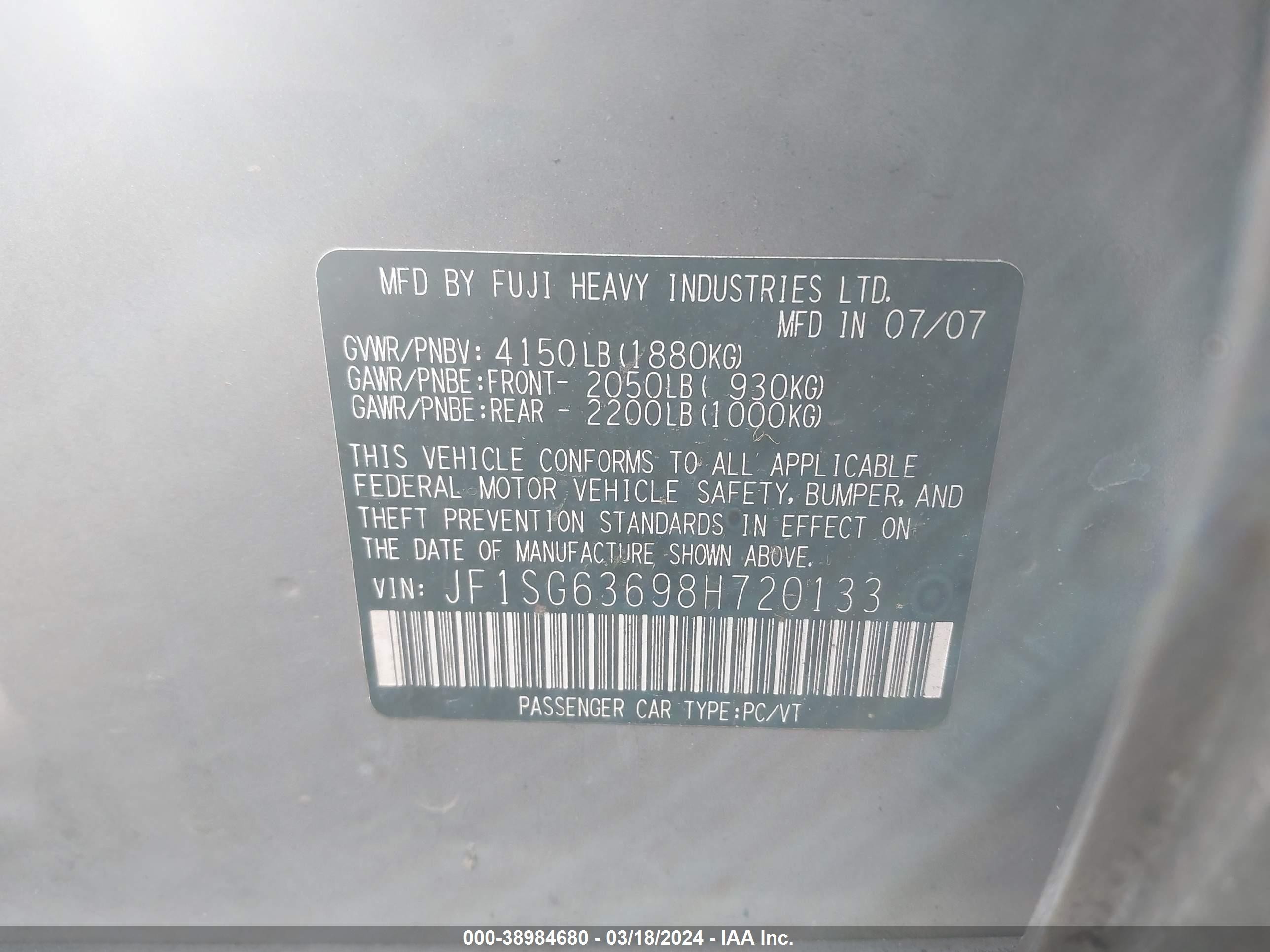 Photo 8 VIN: JF1SG63698H720133 - SUBARU FORESTER 