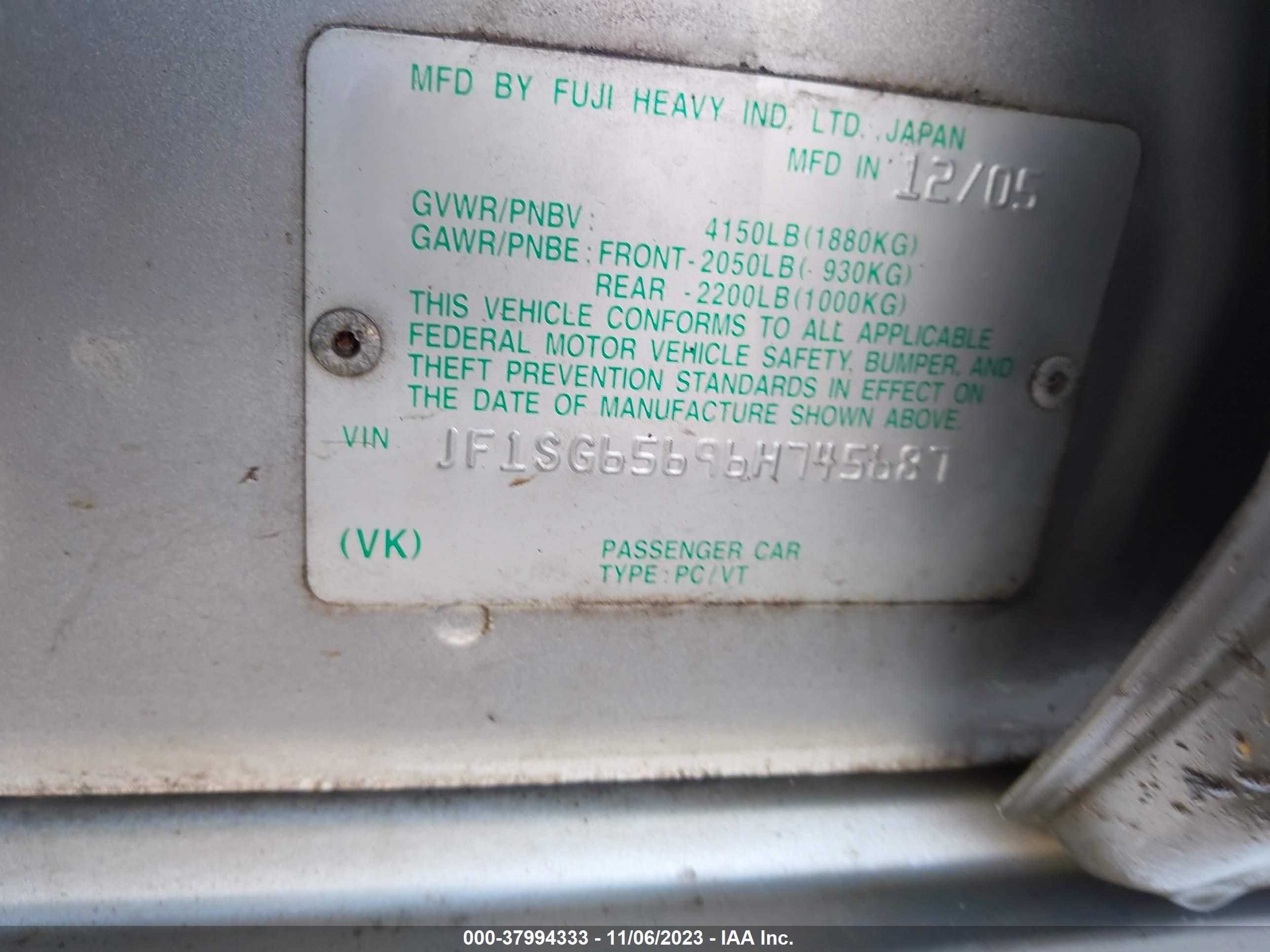 Photo 8 VIN: JF1SG65696H745687 - SUBARU FORESTER 