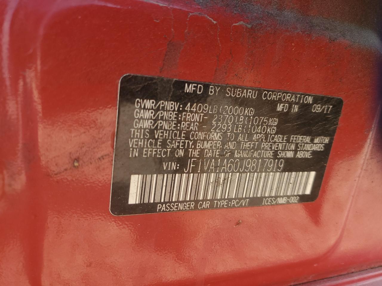 Photo 11 VIN: JF1VA1A60J9817919 - SUBARU WRX 