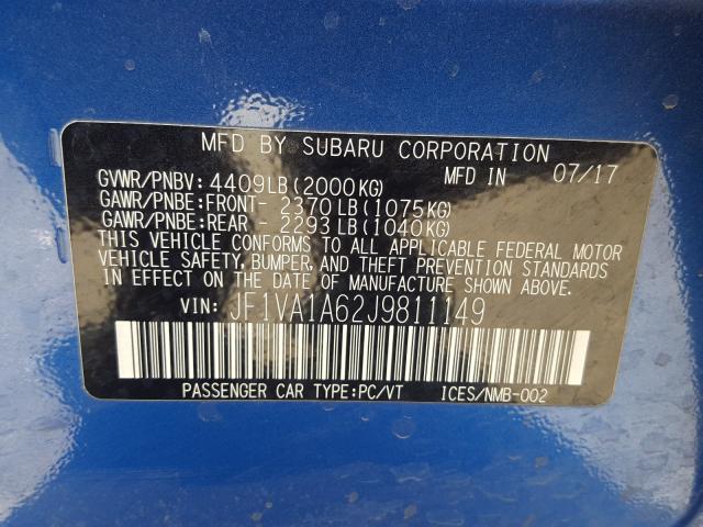 Photo 9 VIN: JF1VA1A62J9811149 - SUBARU WRX 