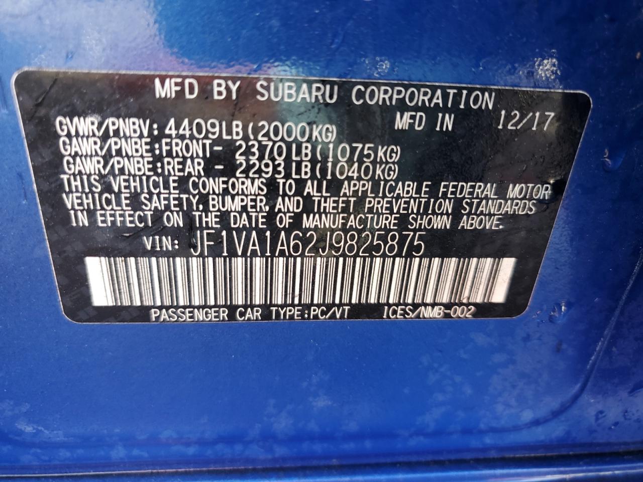 Photo 12 VIN: JF1VA1A62J9825875 - SUBARU WRX 