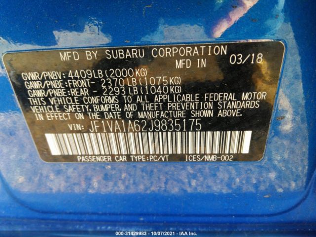 Photo 8 VIN: JF1VA1A62J9835175 - SUBARU WRX 