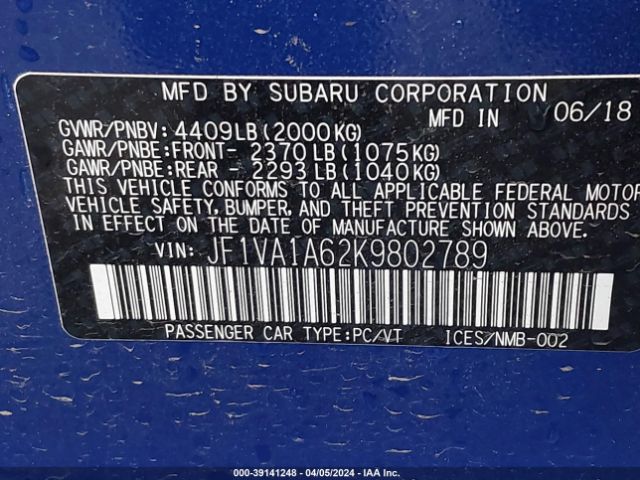 Photo 8 VIN: JF1VA1A62K9802789 - SUBARU WRX 