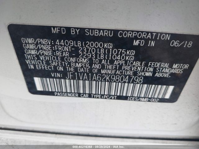 Photo 8 VIN: JF1VA1A62K9804798 - SUBARU WRX 