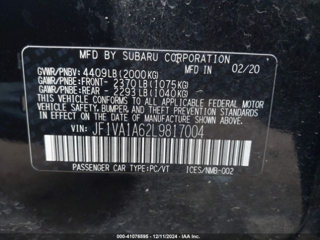 Photo 8 VIN: JF1VA1A62L9817004 - SUBARU WRX 