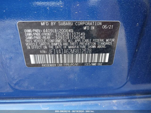 Photo 8 VIN: JF1VA1A62M9812578 - SUBARU WRX 