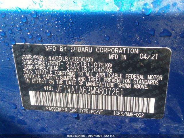 Photo 8 VIN: JF1VA1A63M9807261 - SUBARU WRX 