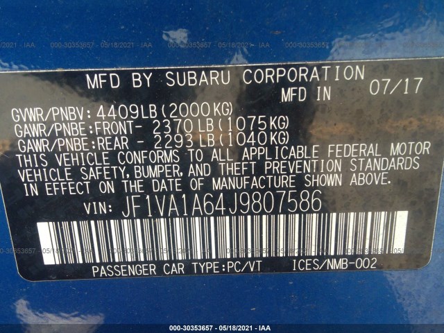 Photo 8 VIN: JF1VA1A64J9807586 - SUBARU WRX 