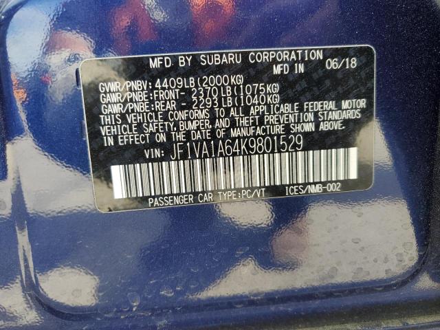 Photo 12 VIN: JF1VA1A64K9801529 - SUBARU WRX 