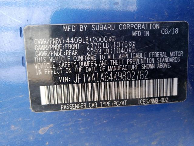 Photo 11 VIN: JF1VA1A64K9802762 - SUBARU WRX 