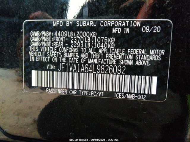 Photo 8 VIN: JF1VA1A64L9826092 - SUBARU WRX 