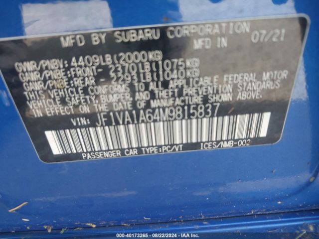 Photo 8 VIN: JF1VA1A64M9815837 - SUBARU WRX 