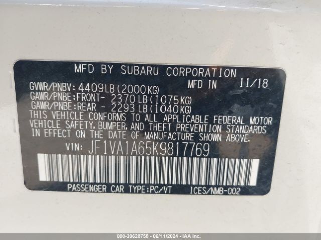 Photo 8 VIN: JF1VA1A65K9817769 - SUBARU WRX 