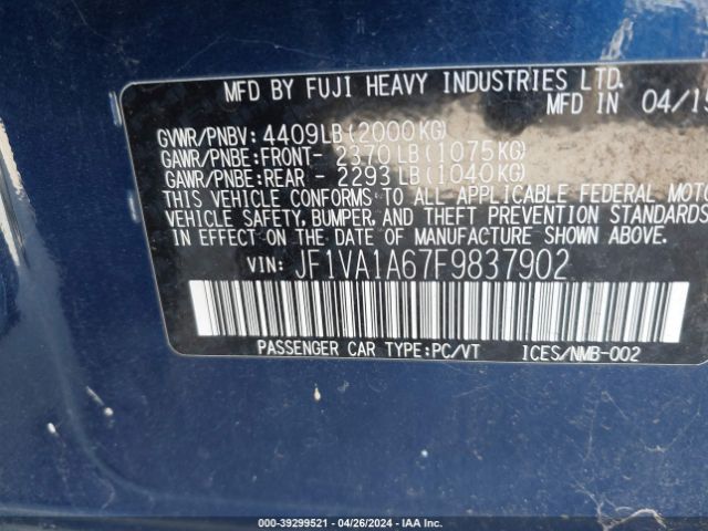 Photo 8 VIN: JF1VA1A67F9837902 - SUBARU WRX 