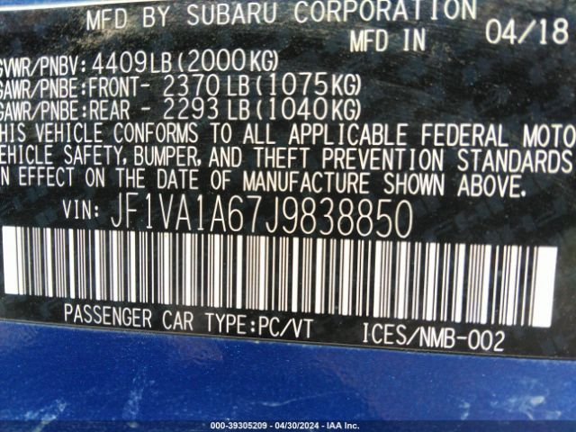 Photo 8 VIN: JF1VA1A67J9838850 - SUBARU WRX 