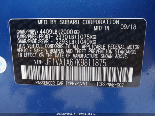 Photo 8 VIN: JF1VA1A67K9811875 - SUBARU WRX 