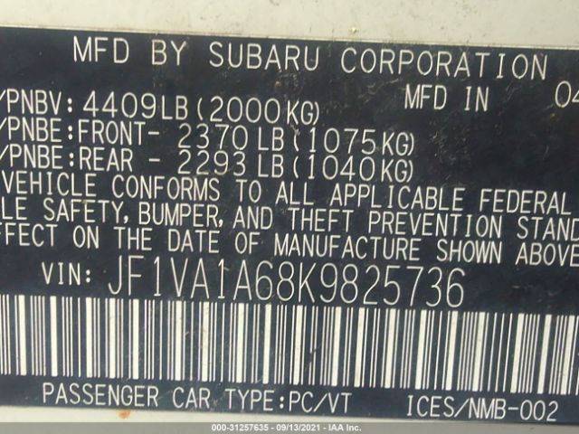 Photo 8 VIN: JF1VA1A68K9825736 - SUBARU WRX 