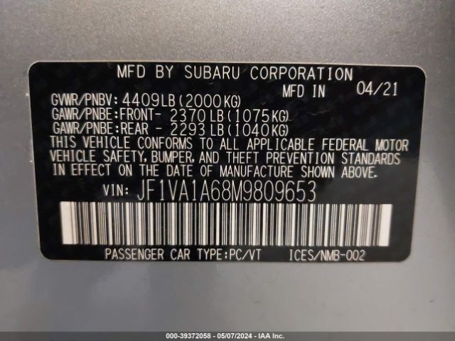 Photo 8 VIN: JF1VA1A68M9809653 - SUBARU WRX 