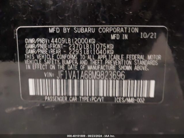 Photo 8 VIN: JF1VA1A68M9823696 - SUBARU WRX 