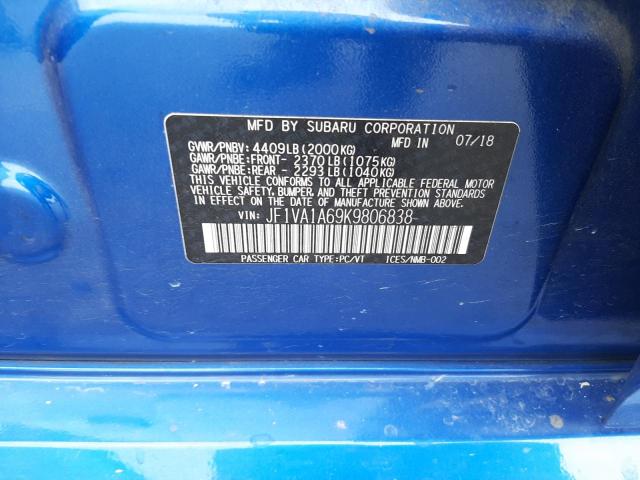 Photo 12 VIN: JF1VA1A69K9806838 - SUBARU WRX 