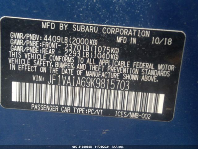 Photo 8 VIN: JF1VA1A69K9815703 - SUBARU WRX 