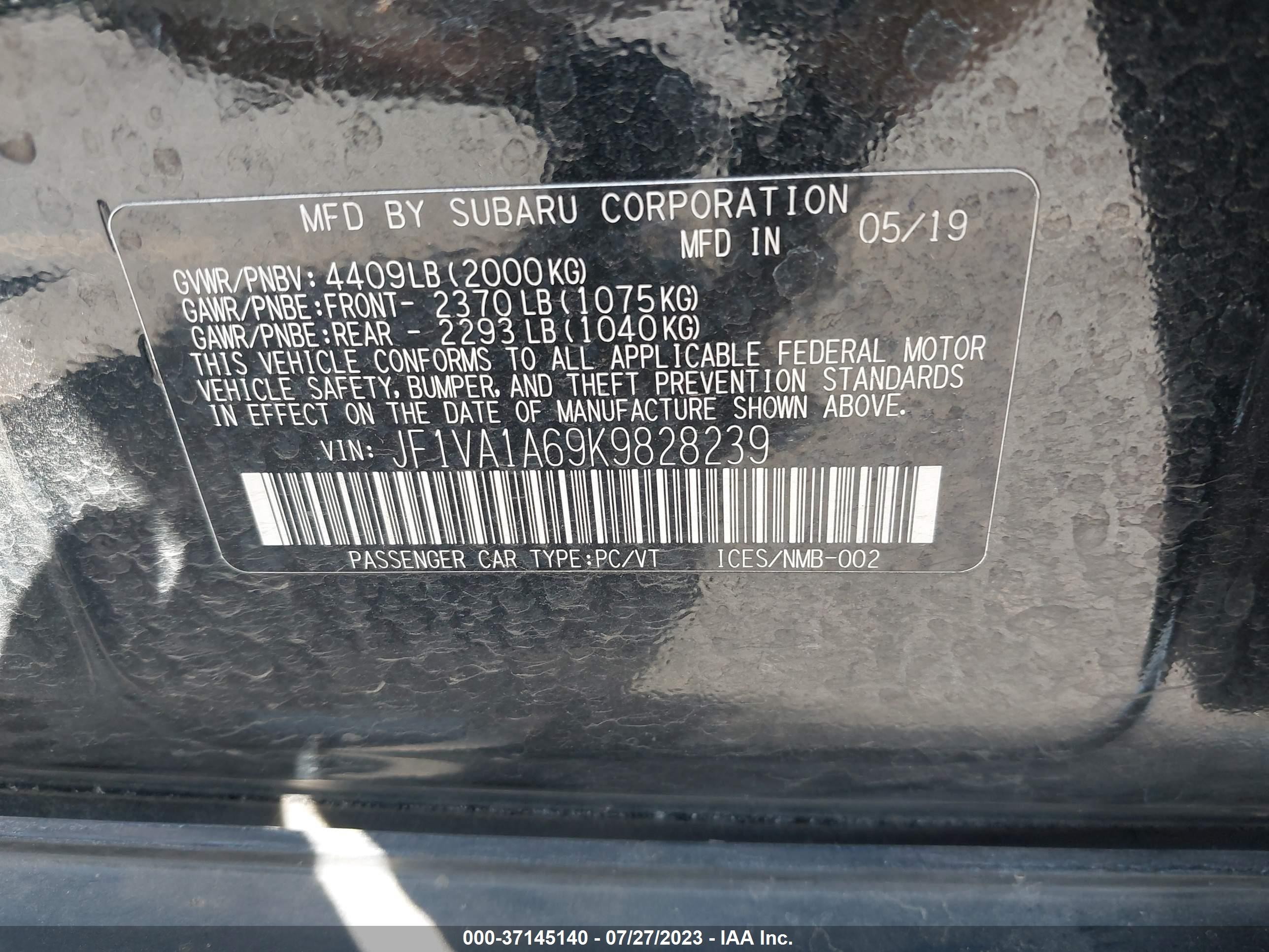 Photo 8 VIN: JF1VA1A69K9828239 - SUBARU WRX 