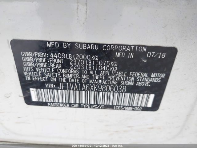 Photo 8 VIN: JF1VA1A6XK9806038 - SUBARU WRX 