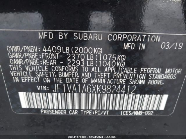 Photo 8 VIN: JF1VA1A6XK9824412 - SUBARU WRX 