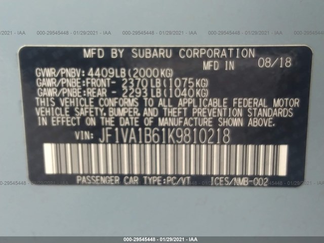 Photo 8 VIN: JF1VA1B61K9810218 - SUBARU WRX 