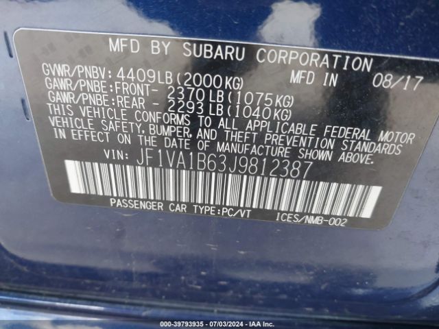 Photo 8 VIN: JF1VA1B63J9812387 - SUBARU WRX 