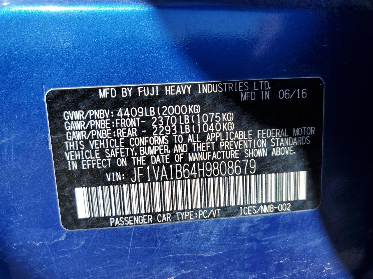 Photo 11 VIN: JF1VA1B64H9808679 - SUBARU WRX 