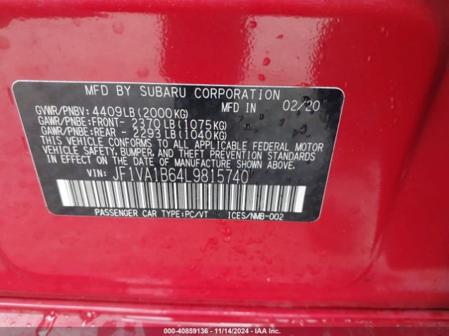 Photo 8 VIN: JF1VA1B64L9815740 - SUBARU WRX 