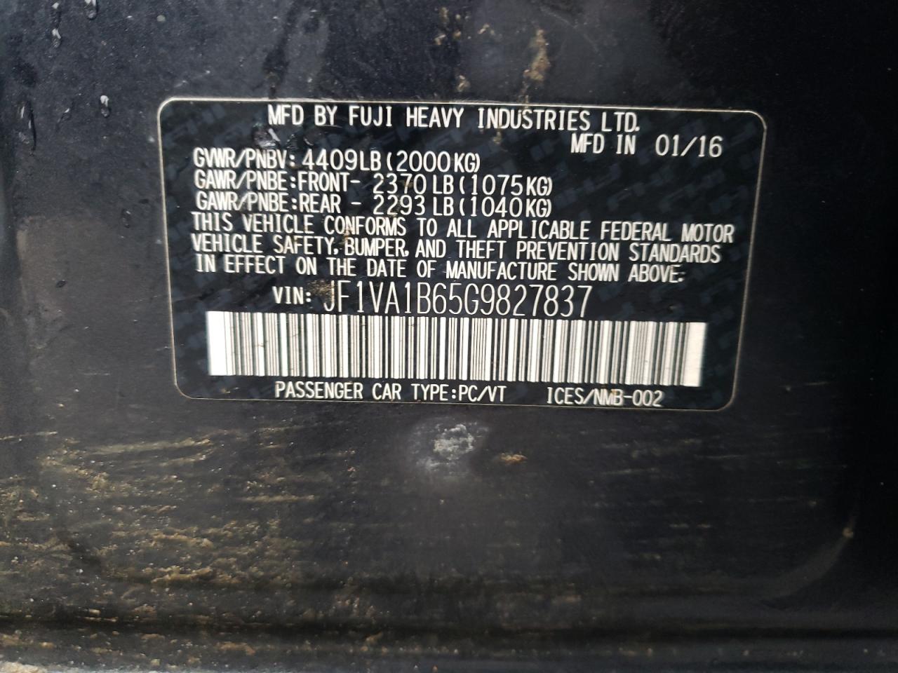 Photo 11 VIN: JF1VA1B65G9827837 - SUBARU WRX 