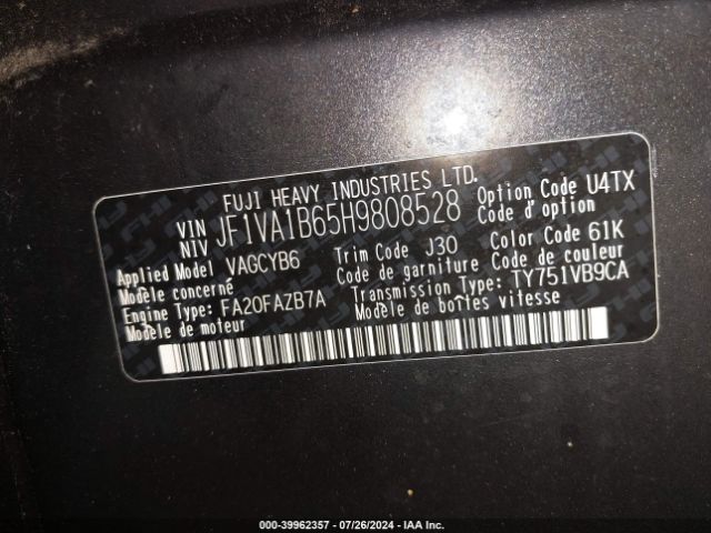 Photo 8 VIN: JF1VA1B65H9808528 - SUBARU WRX 