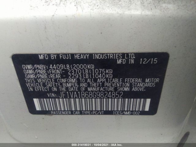 Photo 8 VIN: JF1VA1B68G9824852 - SUBARU WRX 