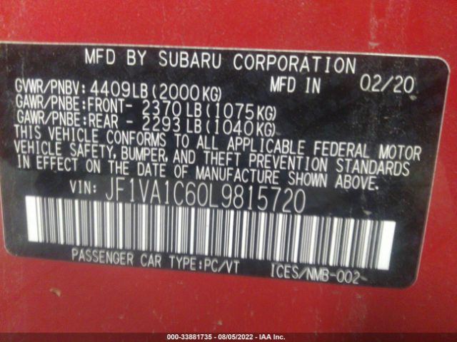 Photo 8 VIN: JF1VA1C60L9815720 - SUBARU WRX 