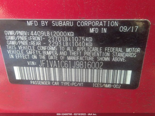 Photo 8 VIN: JF1VA1C61J9816002 - SUBARU WRX 