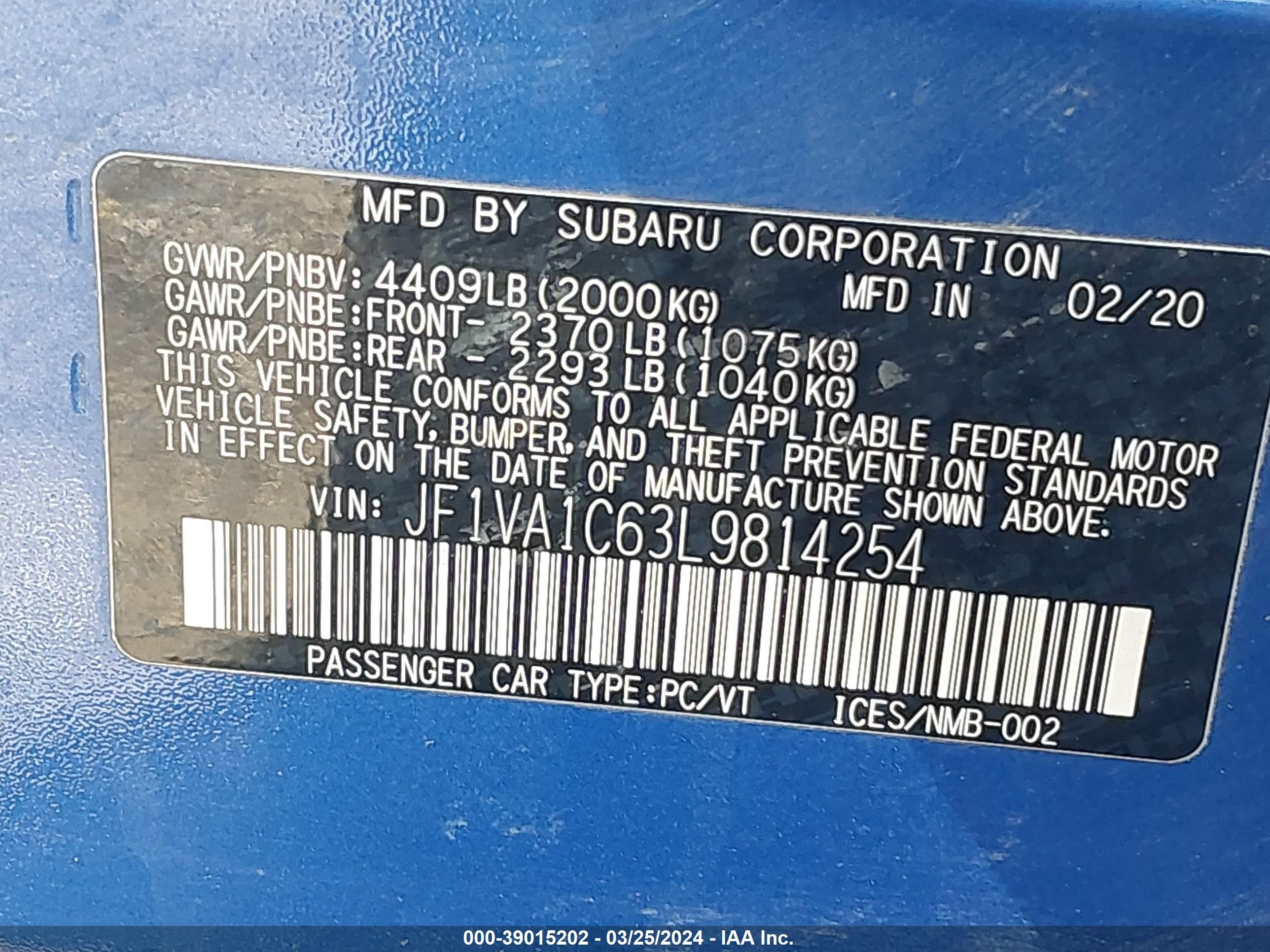 Photo 8 VIN: JF1VA1C63L9814254 - SUBARU WRX 