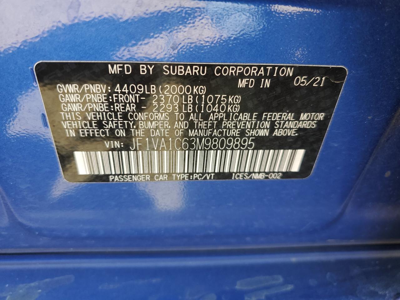 Photo 11 VIN: JF1VA1C63M9809895 - SUBARU WRX 