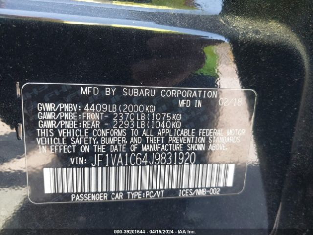 Photo 8 VIN: JF1VA1C64J9831920 - SUBARU WRX 